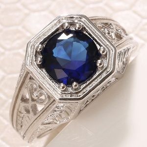 Man's White GF Blue Sapphire cubic zircon Size 10